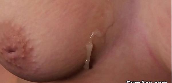  Feisty honey gets cumshot on her face swallowing all the juice